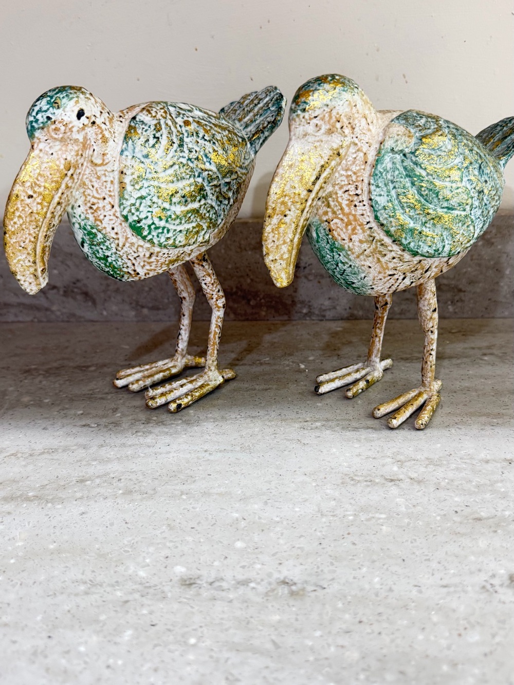 Pottery Barn Painted Coastal Farmhouse. Bird Pair - Green & Yellow Accents